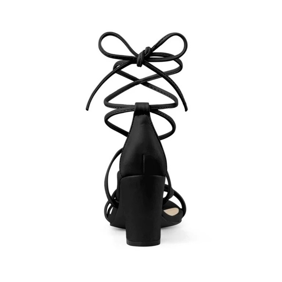 Black Lace Up Block Heels - Picture 5 of 6